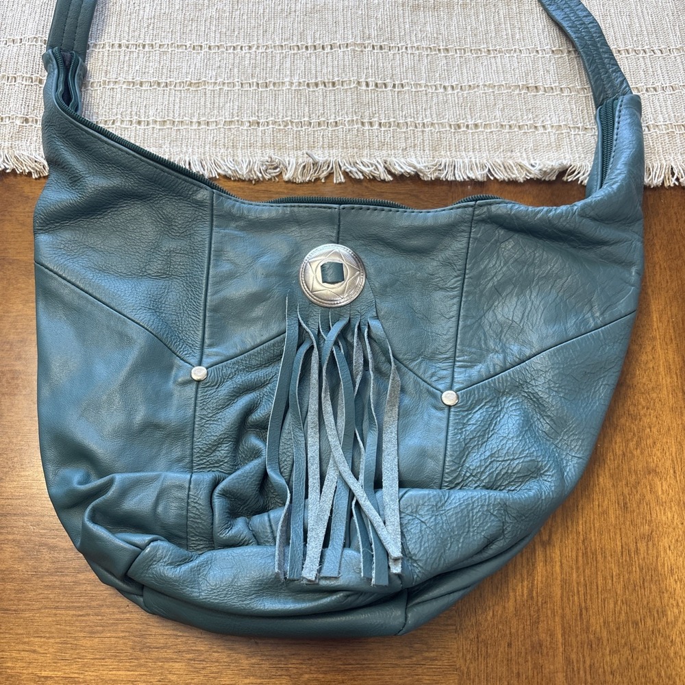 Federico Munoz Made In Mexico Genuine Bovine Leather Green With Fringe Purse - Picture 1 of 8